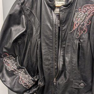 Women's black leather Harley Davidson performance riding jacket L